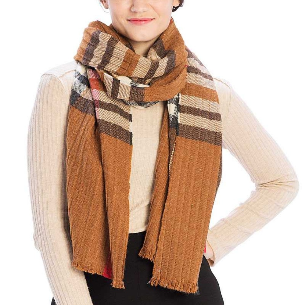 🌸Pleated Plaid Pattern Scarf - Picture 5 of 6
